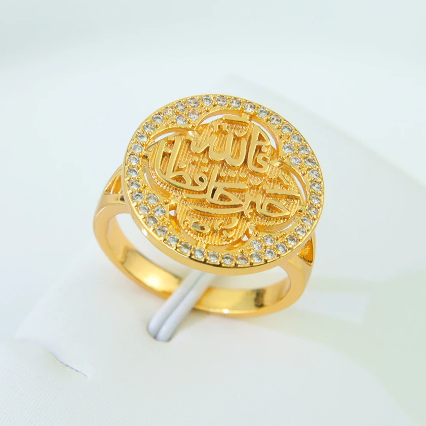 Luxus Dubai Gold Hochzeit Ring 21k Gold Farbe Zirkon Islamischen Mode Cocktail Paare Ringe Arabisch Frauen Ramadan Party Schmuck – Detail 10