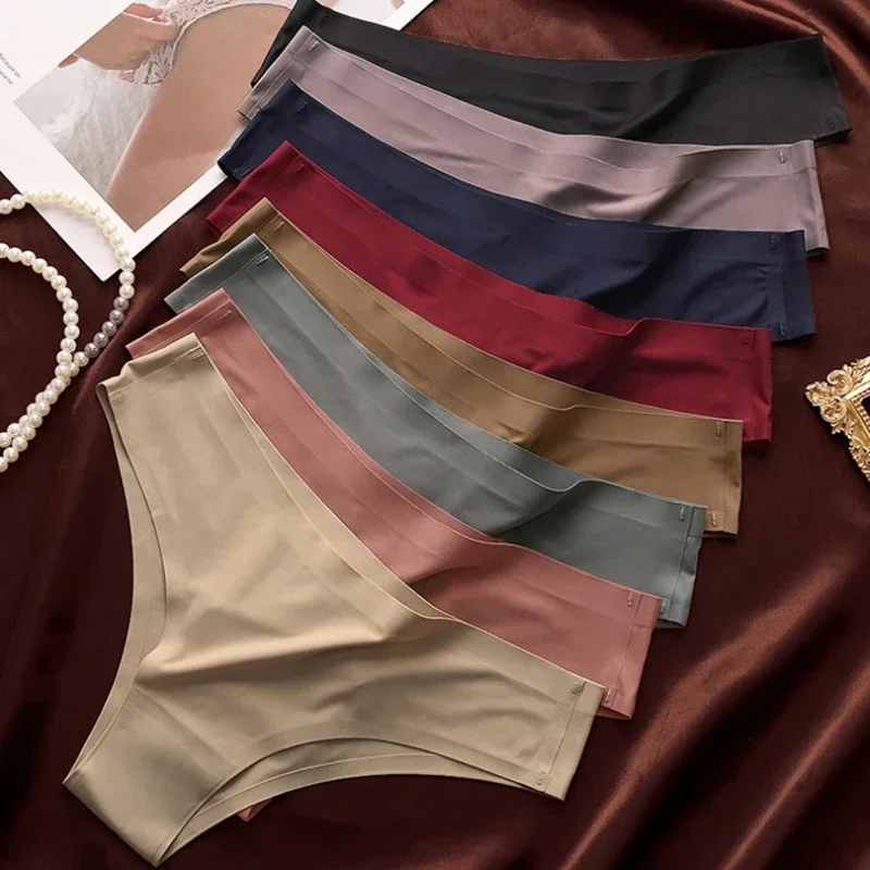 1-3PCS Elegant and Sexy Women's Low-Rise Ice Silk Panties, Soft and Comfortable Seamless Underwear Triangle Briefs panties