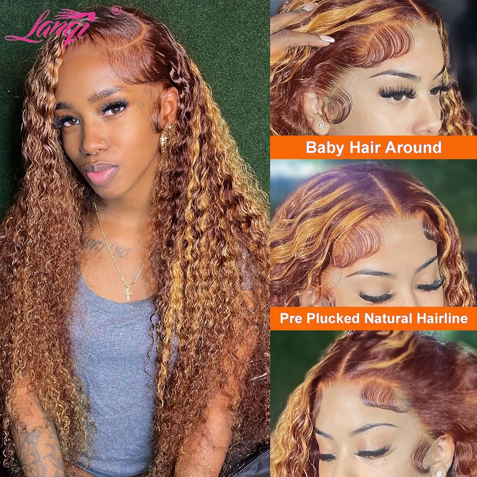 250 Density Highlight Curly 13x4 Lace Front Wig Human Hair P4/27 Deep Wave Lace Frontal Wig Soft Fashions Human Hair Wigs