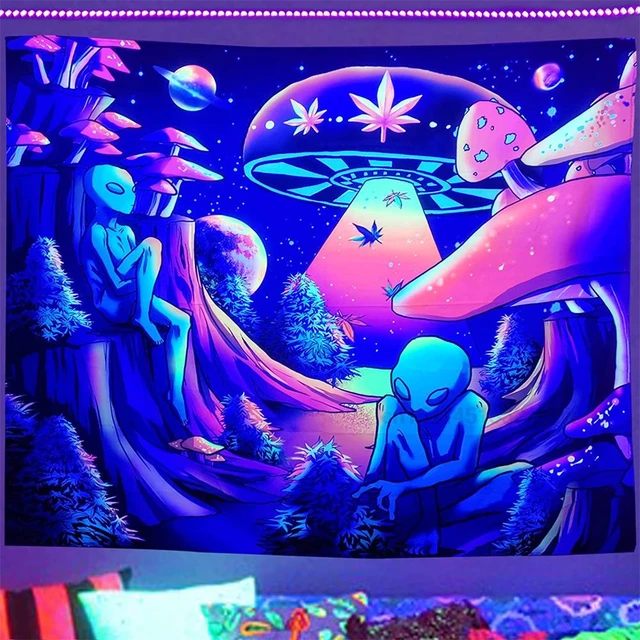 Blacklight UV Reactive Wall Tapestry Black Light Psychedelic
