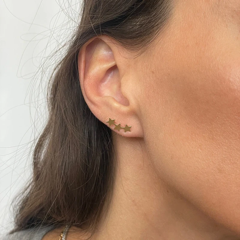 14K Gold gefüllte Triple Star Ohrstecker Ohrringe Schmuck 5,9x14,5mm Gold gefüllte Ohrstecker Brincos Boho Damen Ohrringe – Detail 9