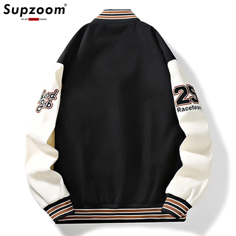 Supzoom 반팔 자수 브랜드 의류 야구 재킷, 루즈한 십대 학생, 프레피 스타일, 가을 신상