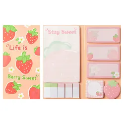 Charming Strawberry Cartoon Sticky Notes Set - Handwritten Self - Adhesive Notepad (Strawberry)