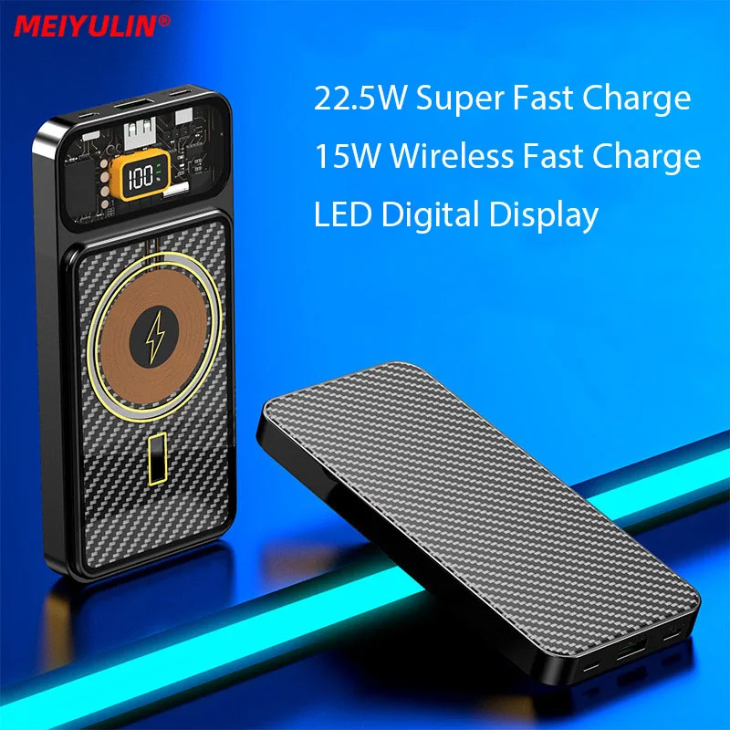 

10000mAh Transparent Power Bank 15W Wireless Fast Charger Magsafe Powerbank Portable External Battery For iPhone Xiaomi Samsung