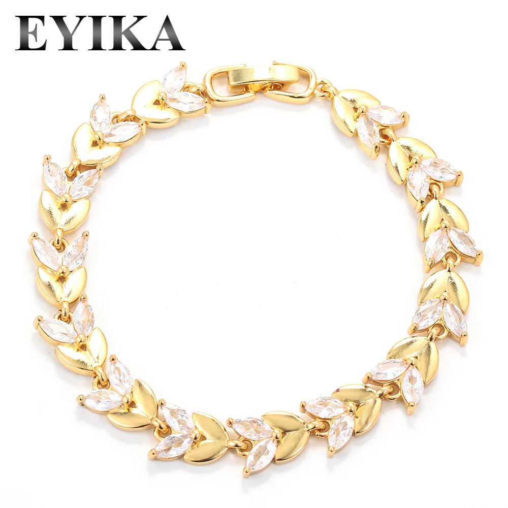 

EYIKA Trendy Charm Marquise Cut Cubic Zirconia Leaf Bracelet For Women Top Quality CZ Bridal Wedding Party Elegant Jewelry Gift