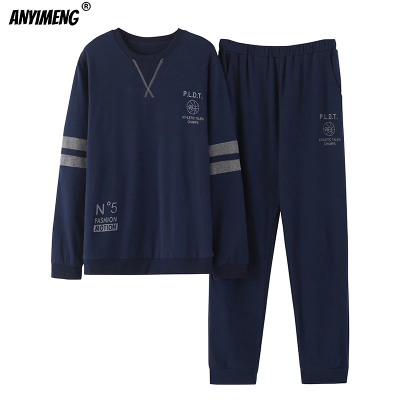 Pajamas Mans Cotton Plus Size Pajamas Long Sleeved Pullover Sporty Homewear Leisure Nightwear Loyal Blue Pjs Men Home Clothing mens cotton pajama sets