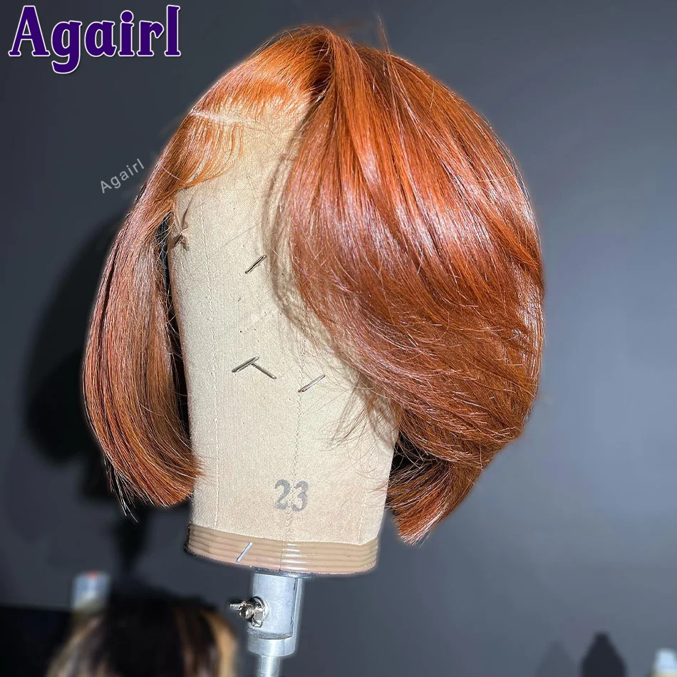 

Ginger Brown Bob Lace Front Wig Human Hair 13x4 Lace Frontal Bob Wig 180% Density Straight Short Bob Wigs for Women Pre Plucked