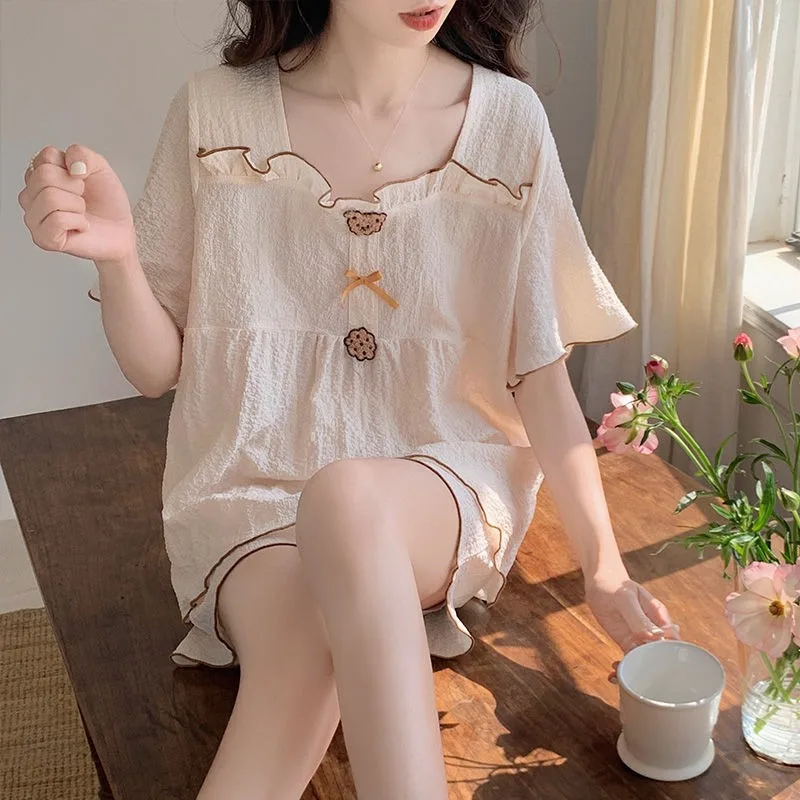 

Princess Cotton Yarn Pajamas Female Summertime Short-sleeved Shorts Loose High Appearance Level Can Worn Outside Loungewear Set