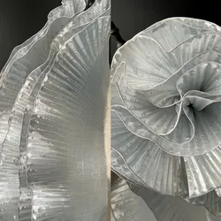 Metallic Big Wave Lace Fabric - 1 Yard, 15CM Wide for Sewing and Dress Accessories (Silver)