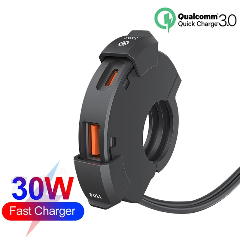 

Motorcycle Handlebar USB Charger DC 12V-24V 30W IP65 Waterproof Outlet USB Type C Charger Adapter PD for Digital Camera Phone