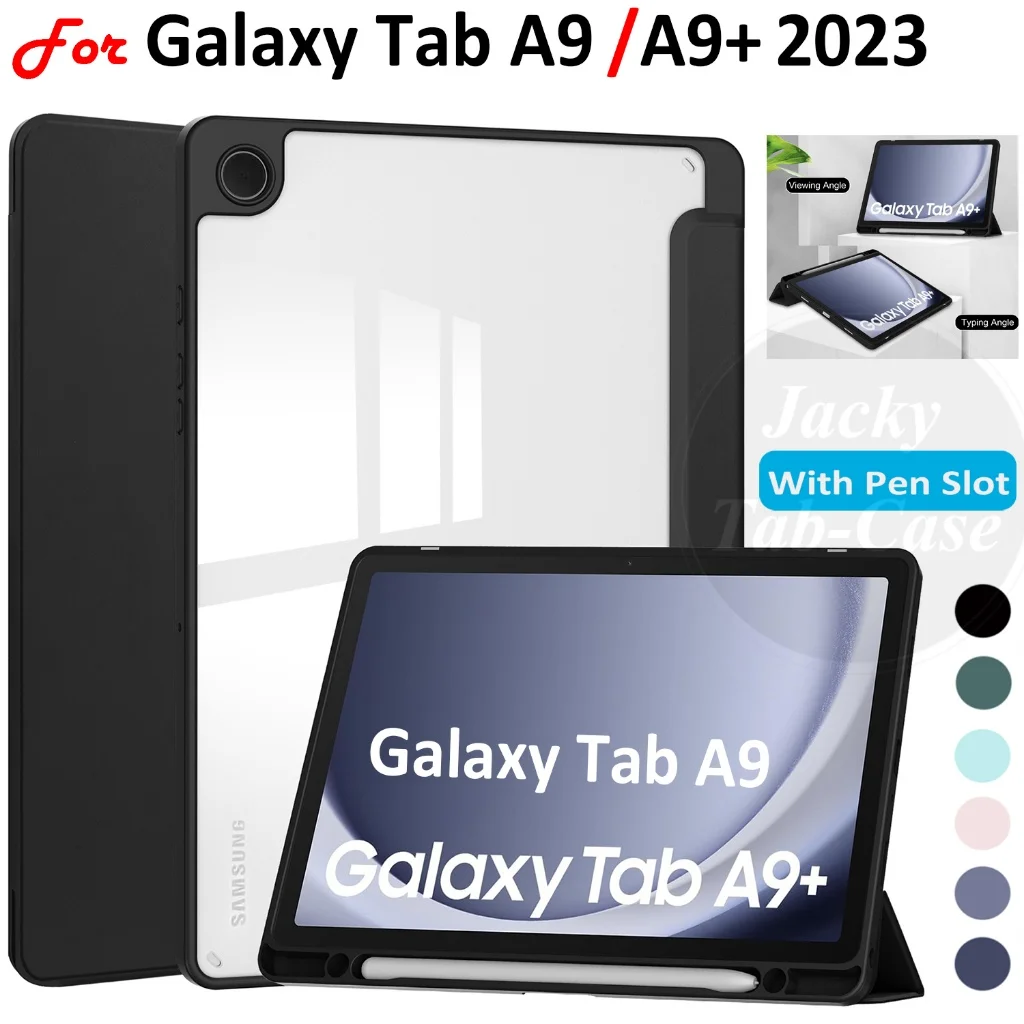 

Acrylic Case For Samsung Galaxy Tab A9 8.7 inch 2023 SM-X110 SM-X115 PU Leather Case With Pen Slot TabA9 Plus 11" SM-X210 X216