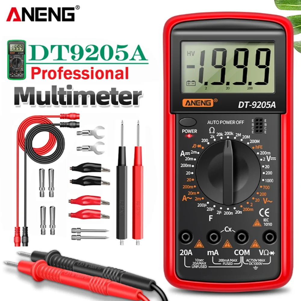 Digital Multimeter AC/DC Transistor Voltage Tester ANENG DT9205A