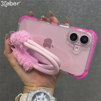 Hybrid Bumper Armor Transparent With Wrist Strap Case For iPhone 15 17 11 12 13 14 16 Pro Max Plus XR Shockproof Air Bag Cover 1