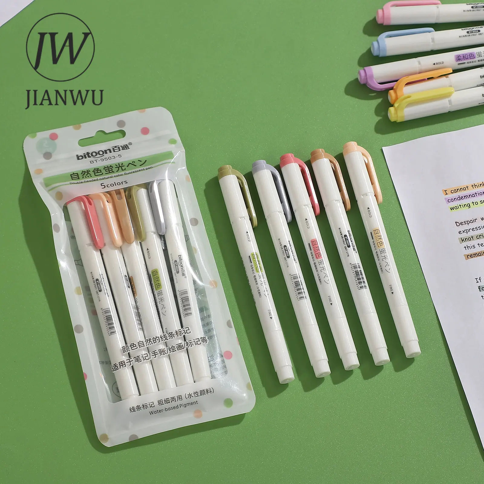 Double-ended Eye Protection Highlighter Set Smooth Writing Multicolor Marker Pen Creative DIY Student Supplies 5 Pcs/set