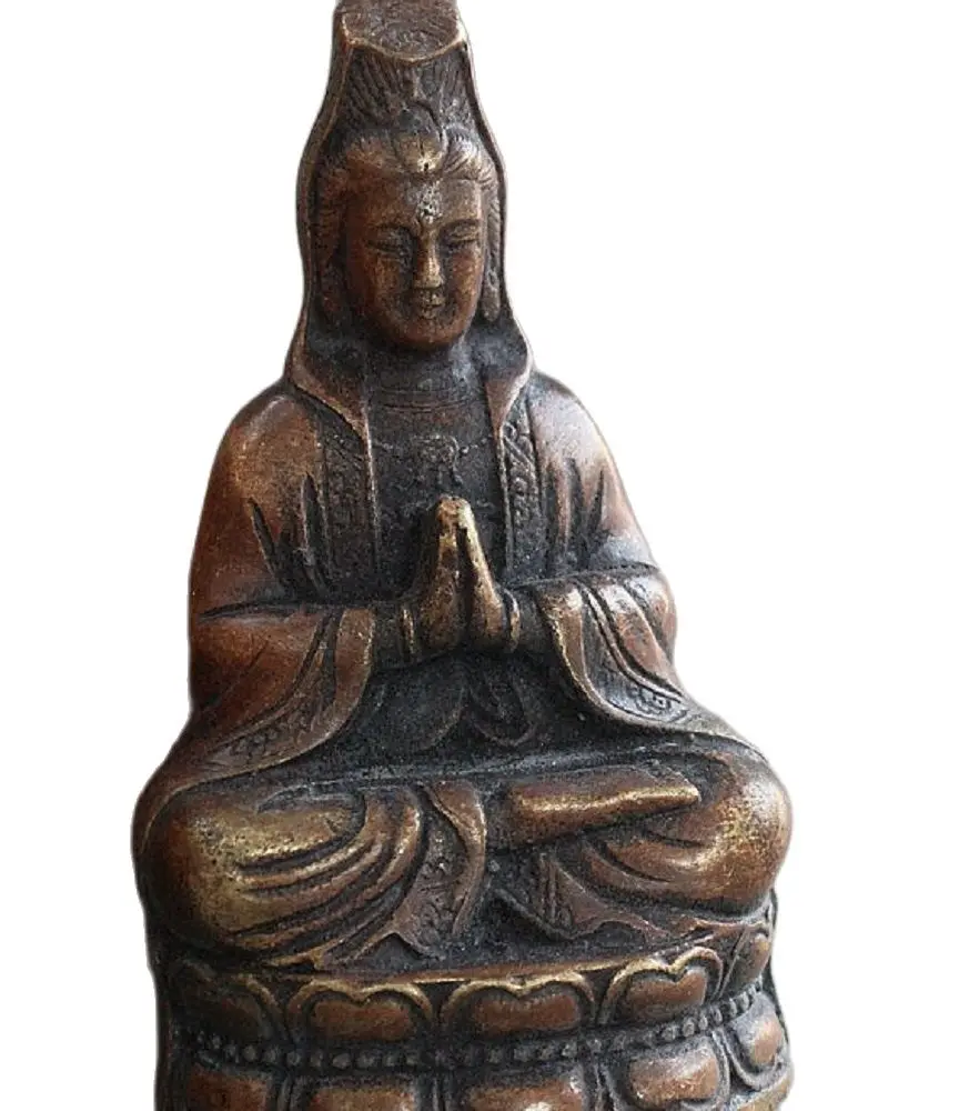 7 Cm Bronzo Cinese Kwan-Yin Guan Yin Boddhisattva Dea Statua Di Buddha