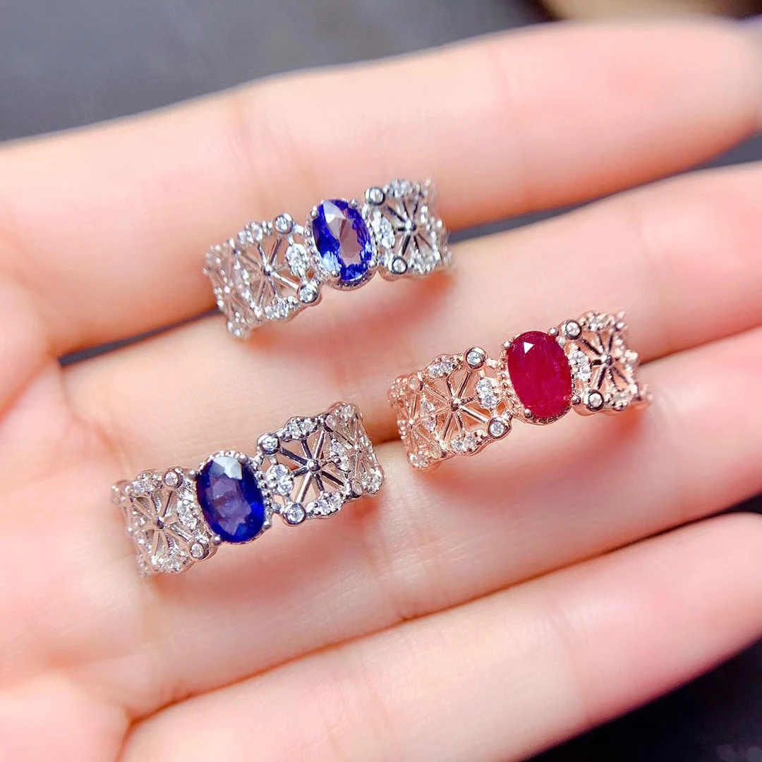 

2022 Nerw Ruby/Tanzanite/Sapphire Ring for Women Jewelry S925 Silver Natural Gemstone Lady Gift Birthstone Adjustable