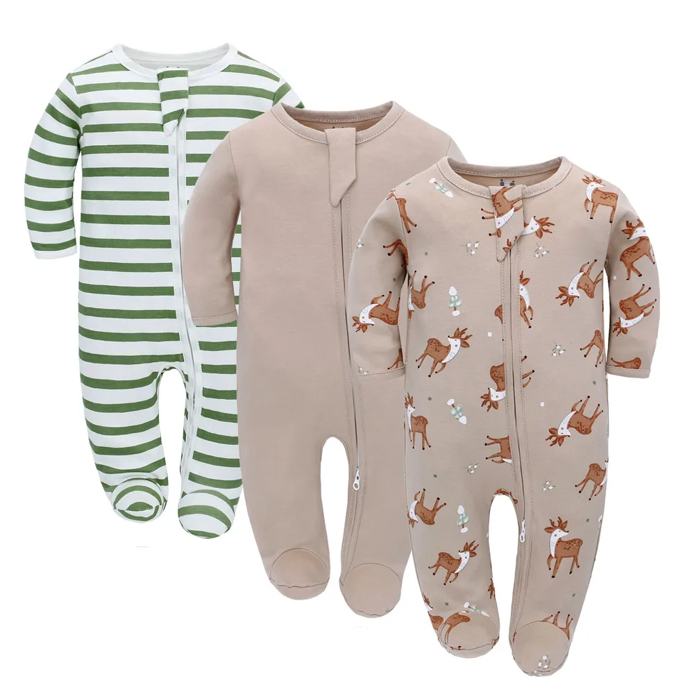 3pc two way Zipper Baby Long Sleeves Cartoon overalls Newborn Baby Girls Boys Clothes Cotton roupa infantil Pajamas 6