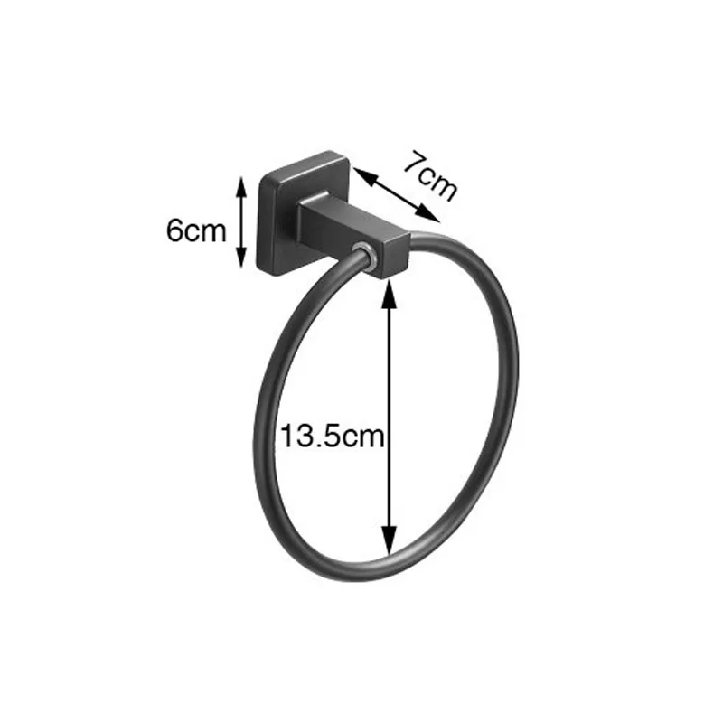Matte Black Finish Stainless Steel Bathroom Towel Holder Wall-Mounted Round Towel Rings Towel Rack