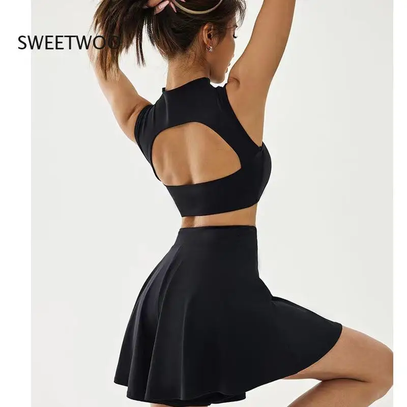 2022 New Yoga Set Women Super Stretchy 2Pcs Sports Suits High Impact Bras Skirt with Linings Shorts for Tennis Dancing Tracksuit