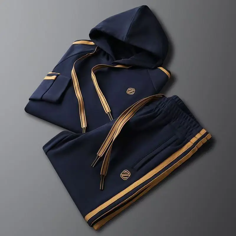 Men's Spring New Embroidered Sportswear Set Trendy Hooded Top Casual Straight-leg pants two-piece set