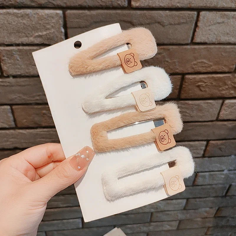Coffee Color Bear Hairpin Barrettes Headwear Korean Plush Hair Pin Clips Headband Princesses for Girls Kids Women Accessories