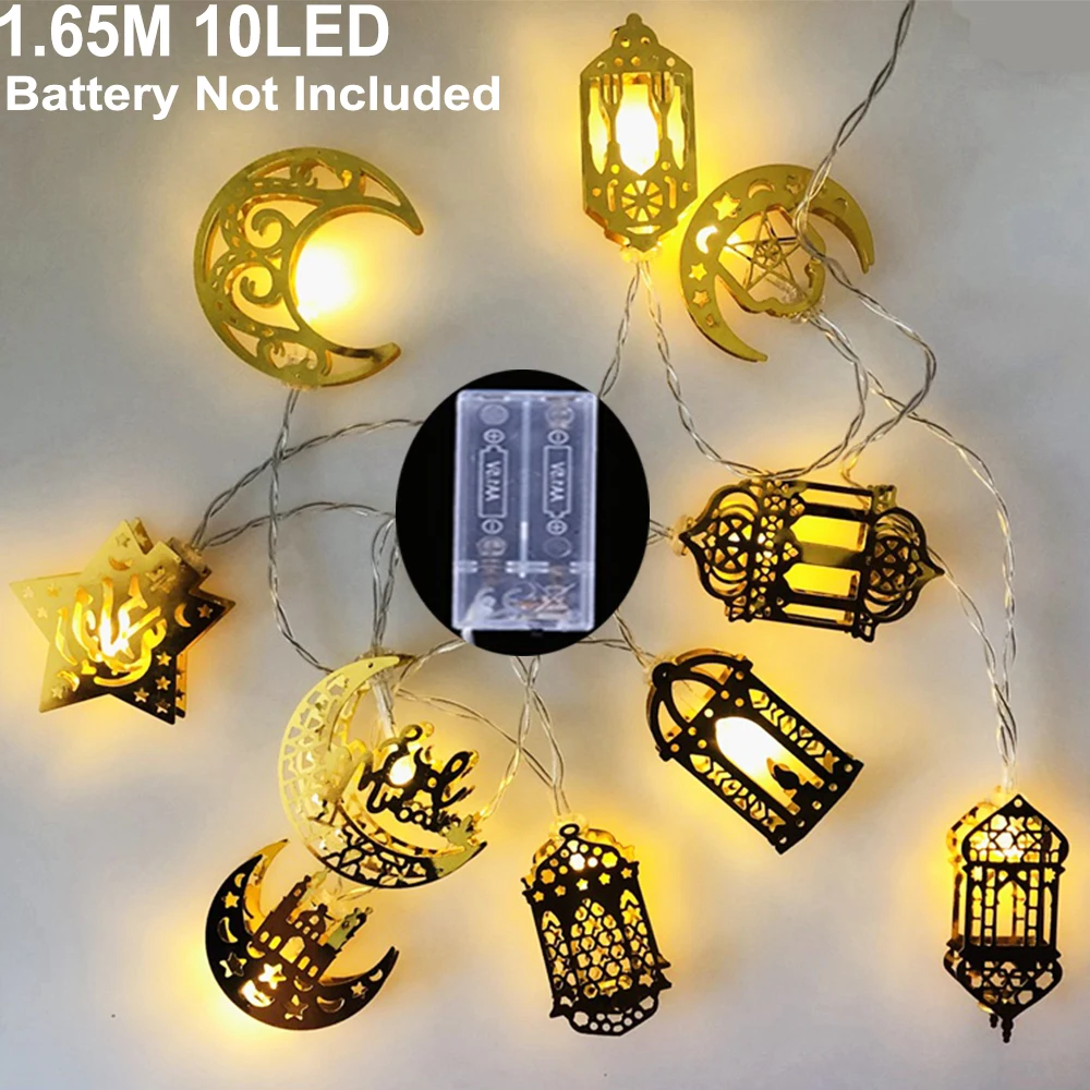 1.65m LED Musulman Ramadan Guirlande Lumineuse, 10LEDs Ramadan Eid Mubarak  Batterie Lumières, Musulman Étoile Lune