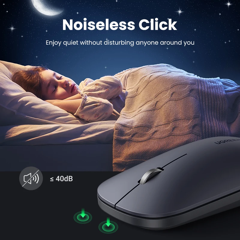 UGREEN 마우스 무선 블루투스 사일런트 마우스 4000 인치 당 점 MacBook 태블릿 컴퓨터 노트북 PC 마우스 슬림 조용한 2.4G 무선 마우스