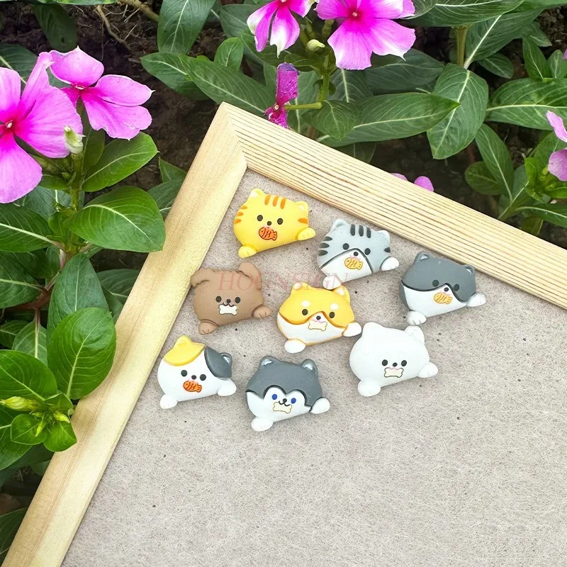 8개의 창의적인 푸시핀, 물고기를 먹는 귀여운 고양이, 뼈를 씹어먹는 개, 부드러운 나무판, 펠트, 사진, I-네일