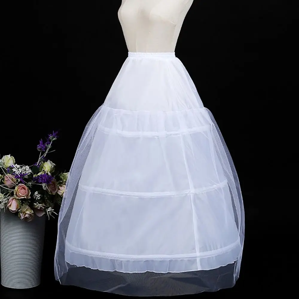New White Petticoat 3-Hoops Long Crinoline Skirt Underskirt Crinoline Ball Gown Petticoats Flower Dress Accessories