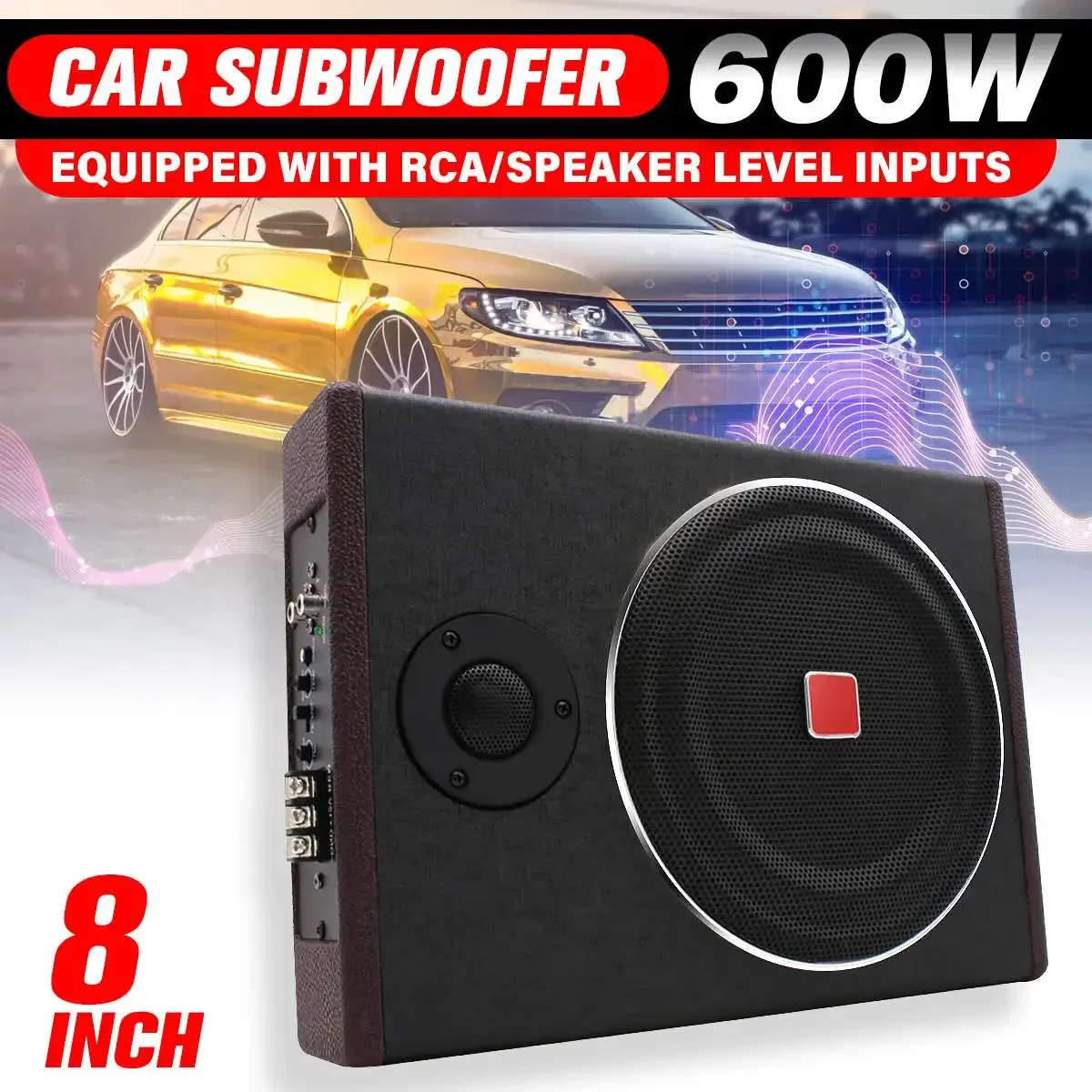 8 Inch 600W Car Subwoofer Speaker Active Under Seat Slim Sub Woofer AMP Super Stereo Speaker Amplifier Audio processor Body Kit