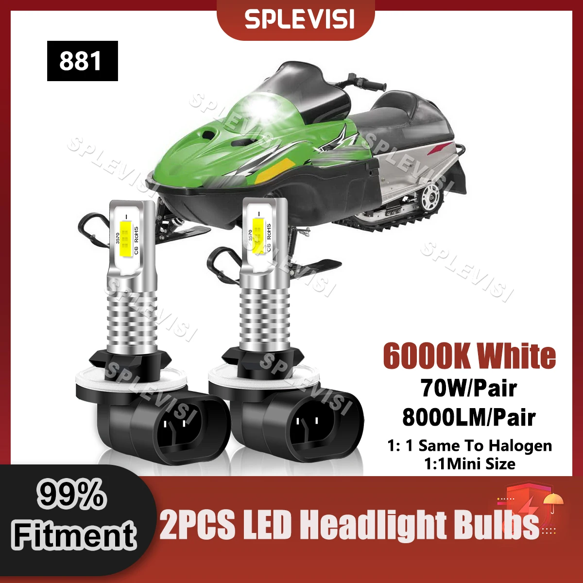 8000LM 70W 9V-24V LED 881 Headlight Xenon White Upgrade For Arctic Cat Sabercat 500 500 LX 600 EFI 600 LX EFI Snowmobile Bulbs hid d1s ballast oem gen6 a1669002800 q03 for bmw mercedes xenon headlight style