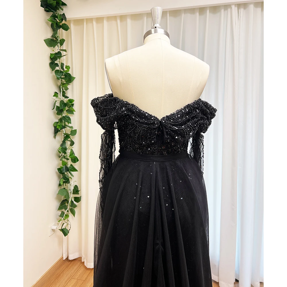 Sf346fa90d4994a0ca5279c373f4928c5D Elegant Sky Blue Mermaid Pearls Evening Dress for Women Long Sleeves with Detachable Train Formal Prom Wedding Party Gowns Mallzona