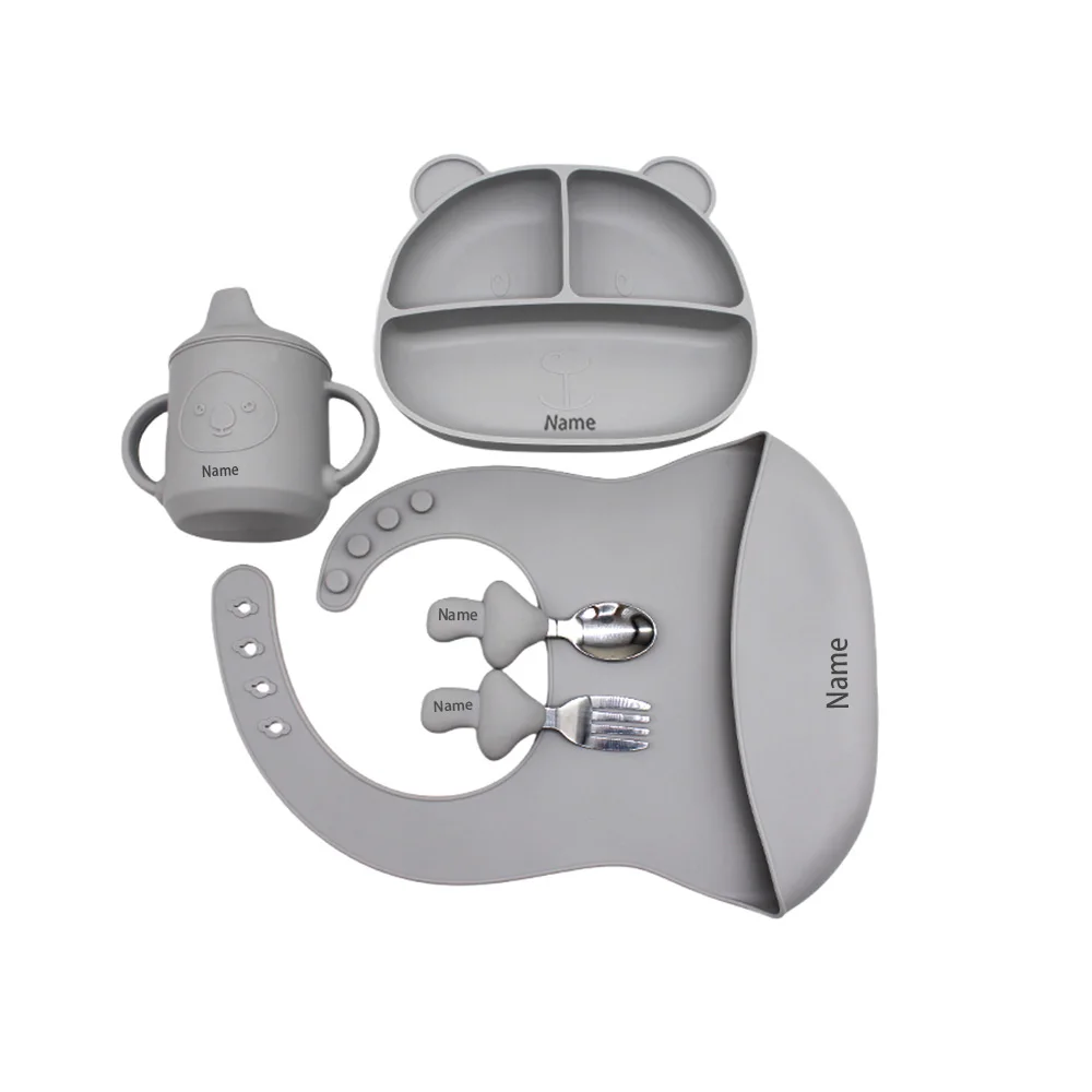 5-Piece Silicone Tableware Set with Free Name Engraving Creative Gifts Customized for Boys and Girls