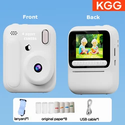 Children's Instant Color Print Camera with 32GB Storage, 1080P Video, and Built - in Games (White add papers)