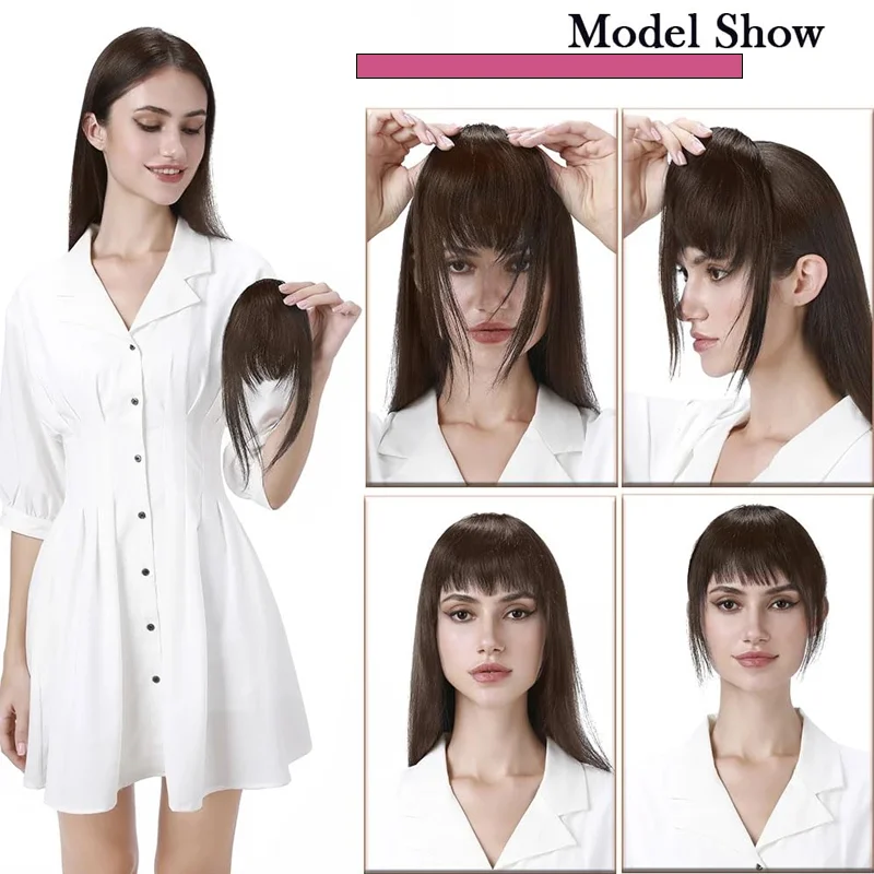 Clip in Bangs Synthetic Hair Wispy Bangs Hair Clip Fake Bang Fringe with Temples Hairpieces for Women Daily Wear