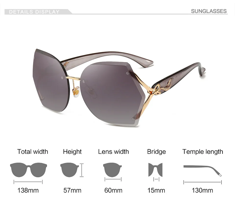 BERTHA Retro Luxury Gradient Sunglasses For Women Fashion Rimless Glasses Cut Lens FOX decorated Sunglasses Lady Eyeglass S8048
