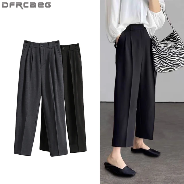 Pantalons grande taille pour femmes printemps été 2025 nouvelle mode coréenne taille haute costume pantalon femmes gris ou noir pantalon décontracté femme 1