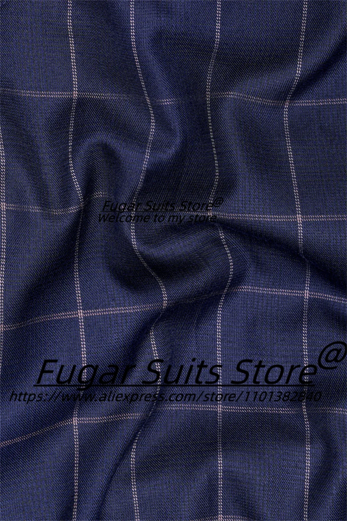 Tailor Made Navy Blue Plaid Men Suits Slim Fit Double-breasted Groom Formal Tuxedos 2 Pcs Sets Business Male Blazers Ropa Hombre