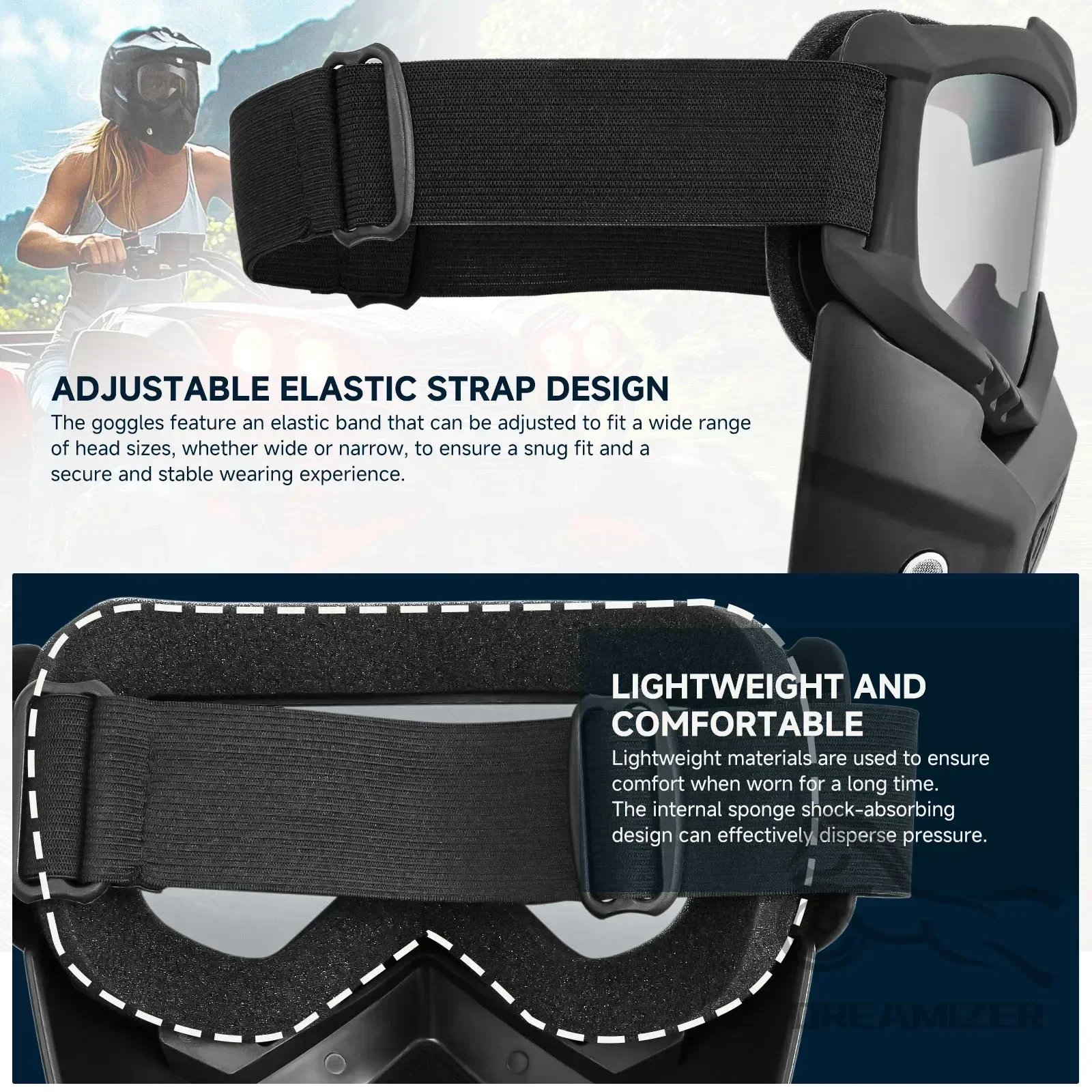 오토바이 고글 탈부착 가능한 먼지 보호 오토바이 마스크 오토바이 보호 고글 안경 방풍 페이스 마스크