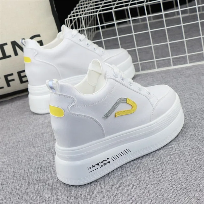 

2024 Hidden Heels Women Platform Wedge Sneakers Ladies Leather 10cm White Shoes Female Krasovki Tenis Feminino Casual