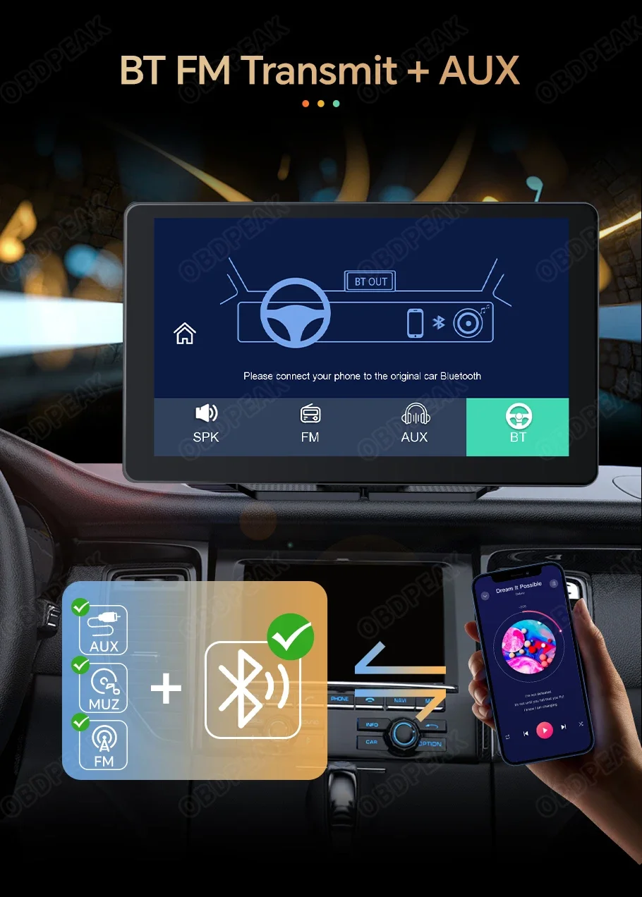 OBDPEAK ダッシュボード 10.2インチ ドライブレコーダ　スマホ対応 Obdpeak-車のダッシュボードカメラ,ビデオレコーダー,Android,車