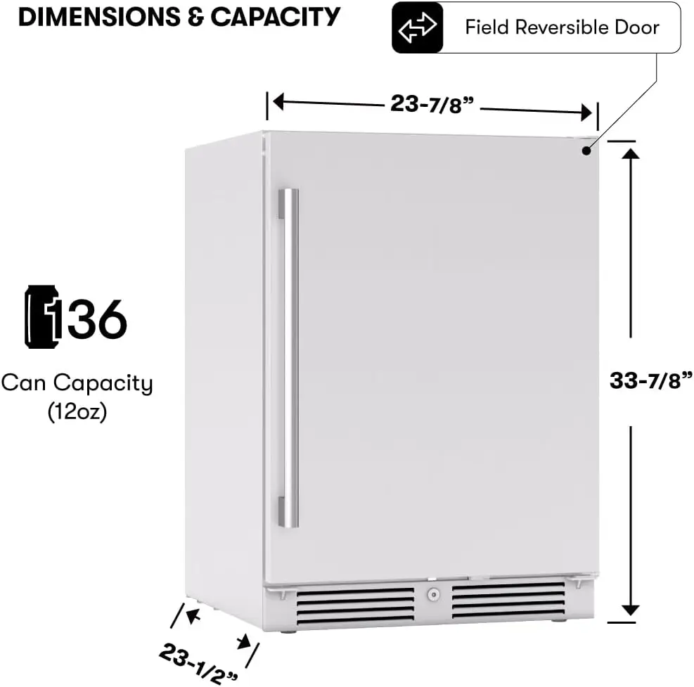 Presrv 24 Inch Outdoor Wine Fridge & Beverage Refrigerator Single Zone Under Counter Drink Chiller Freestanding Stainless Steel 3