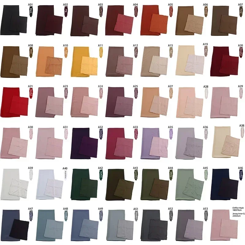 Chiffon Hijab Headscarf Long Shawl Matching Inner Cap muslim headwear head scarf muslim sets hijab hats shawl scarf hijab headscarf female head wraps Muslim Women
