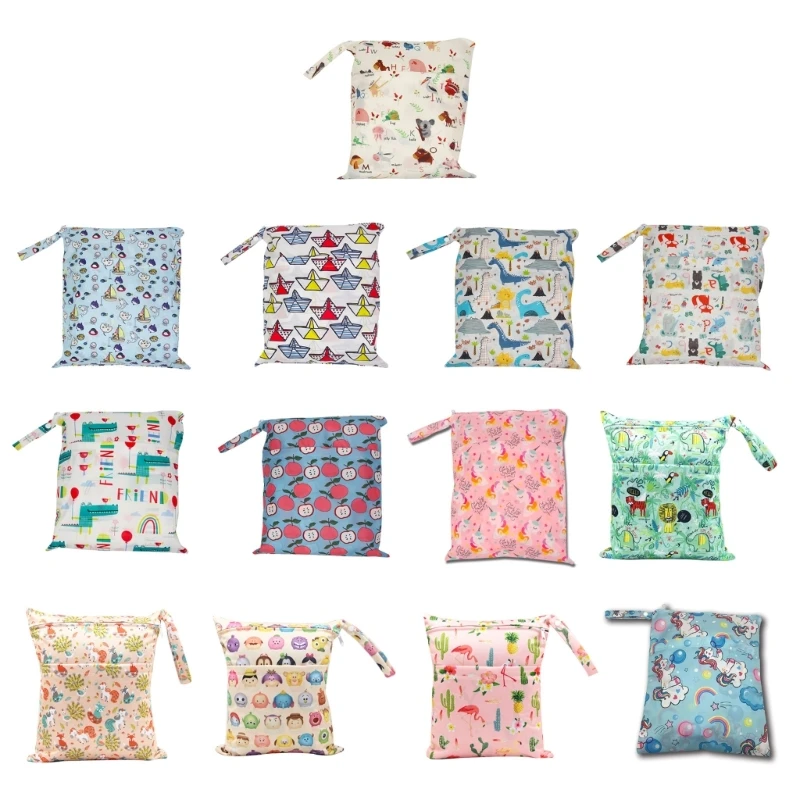

Baby Diaper Bag Cartoon Print Wet Dry Nappy Zipper Handbag Stroller Carry Pack Travel Outdoor Wet Diaper Storage Bags N1HB