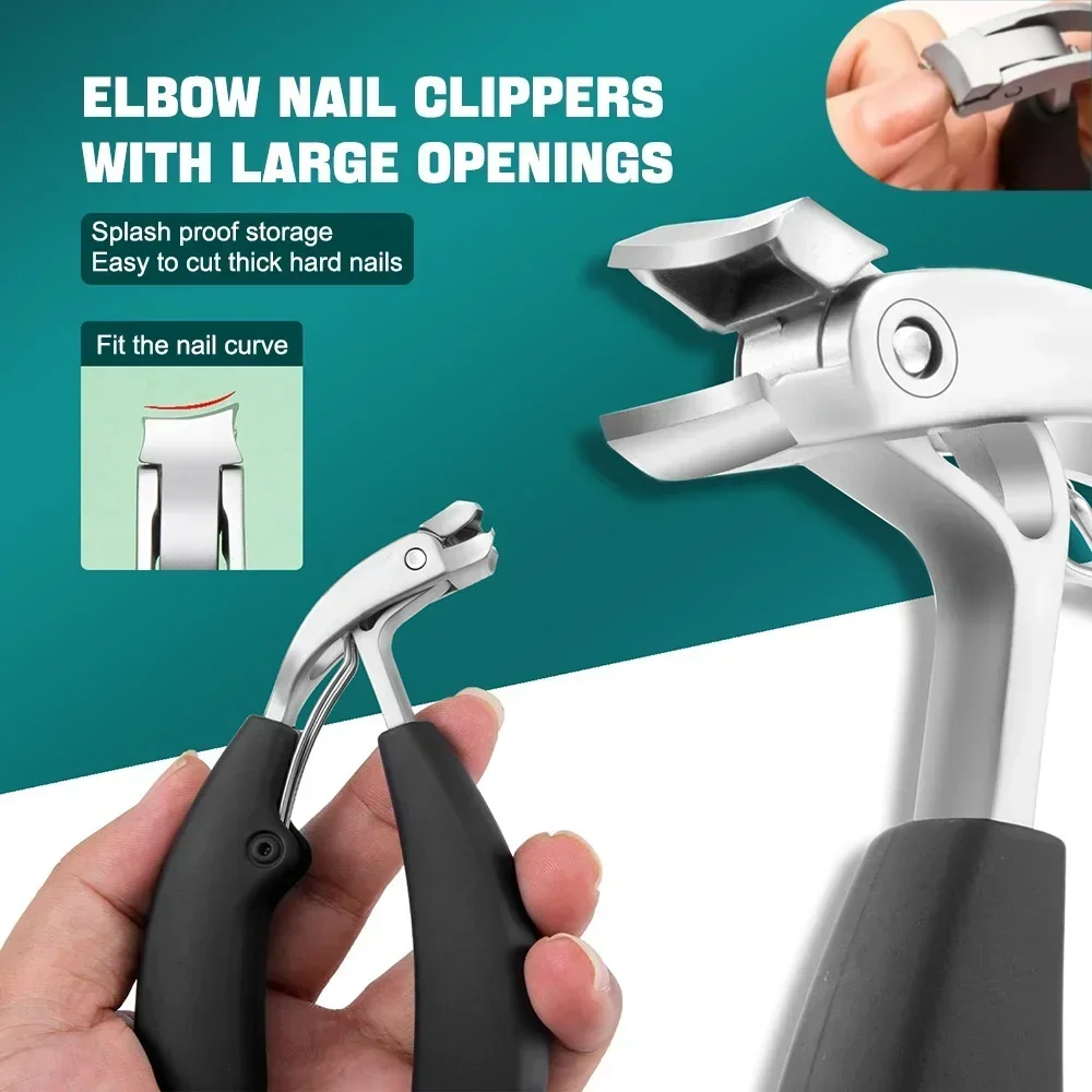 Stainless Steel Nail Clipper Curved Large Opening Anti-splash Nail Trimmer Ergonomic Design Pedicure Tools Men & Women