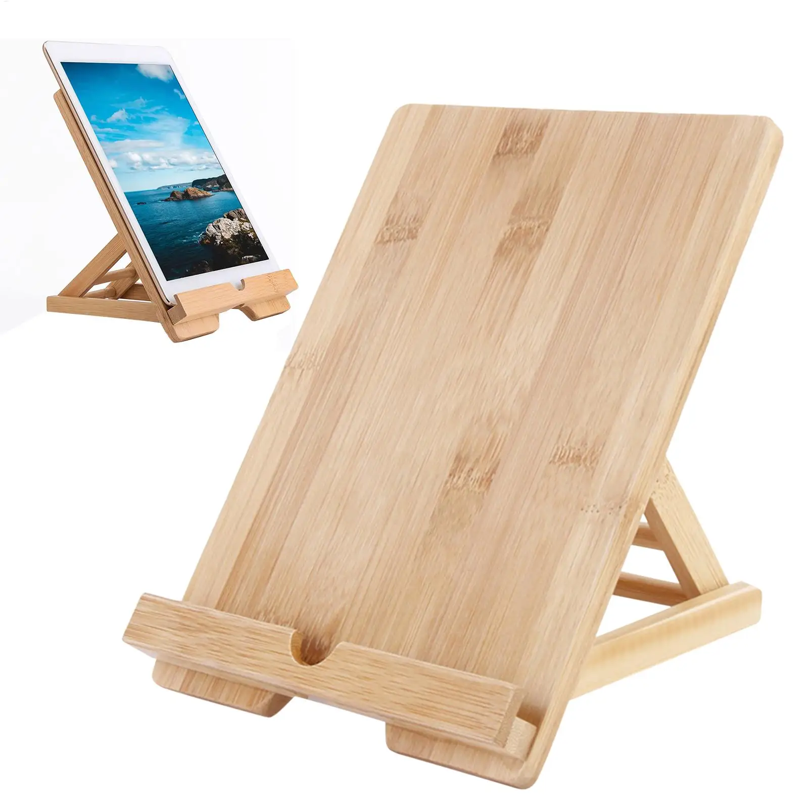 Adjustable Wooden Tablet and Book Holder Stand for Kitchen and Desktop Use