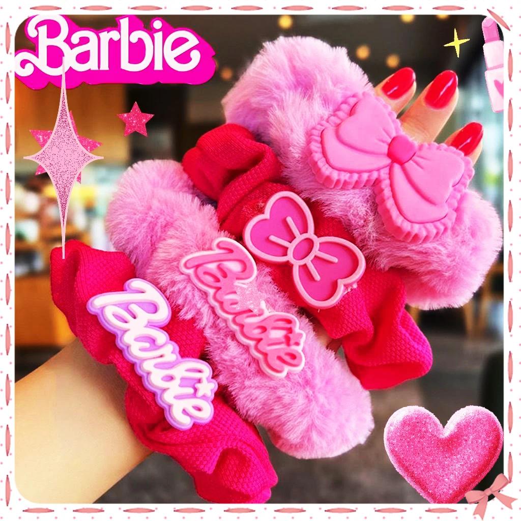 

Barbie Hairtie Kawaii Plush Y2K Decoration Fashion Hair Band Ponytail Hairband Cartoon Special Delicate Bow Lovely Girls Gifts