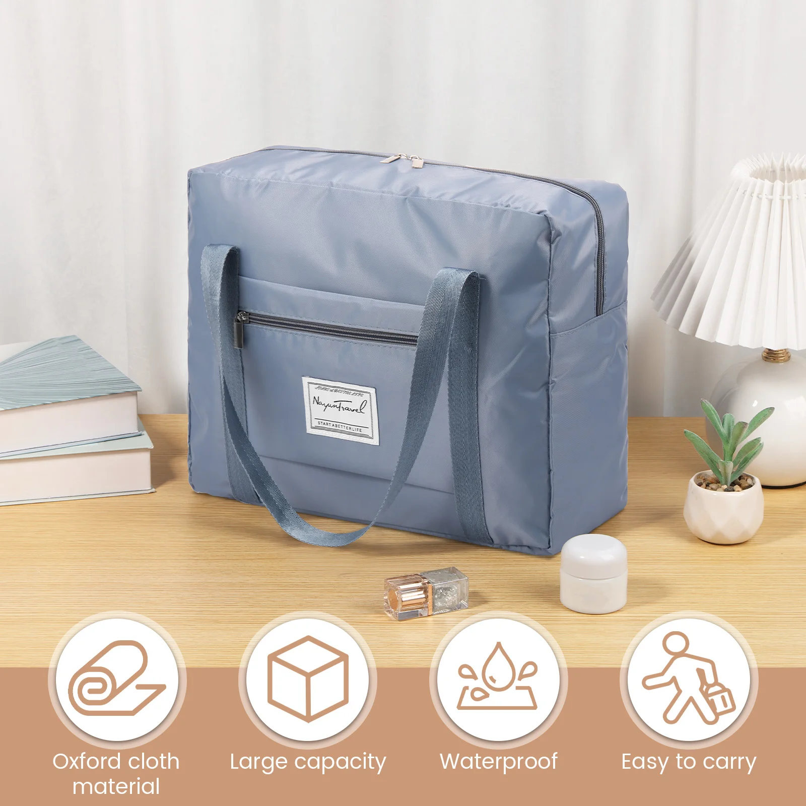 Travel Storage Bag Oxford Cloth Waterproof Luggage Bag with Zipper Large Capacity Cosmetic Storage Bag for Gym Travel Camping