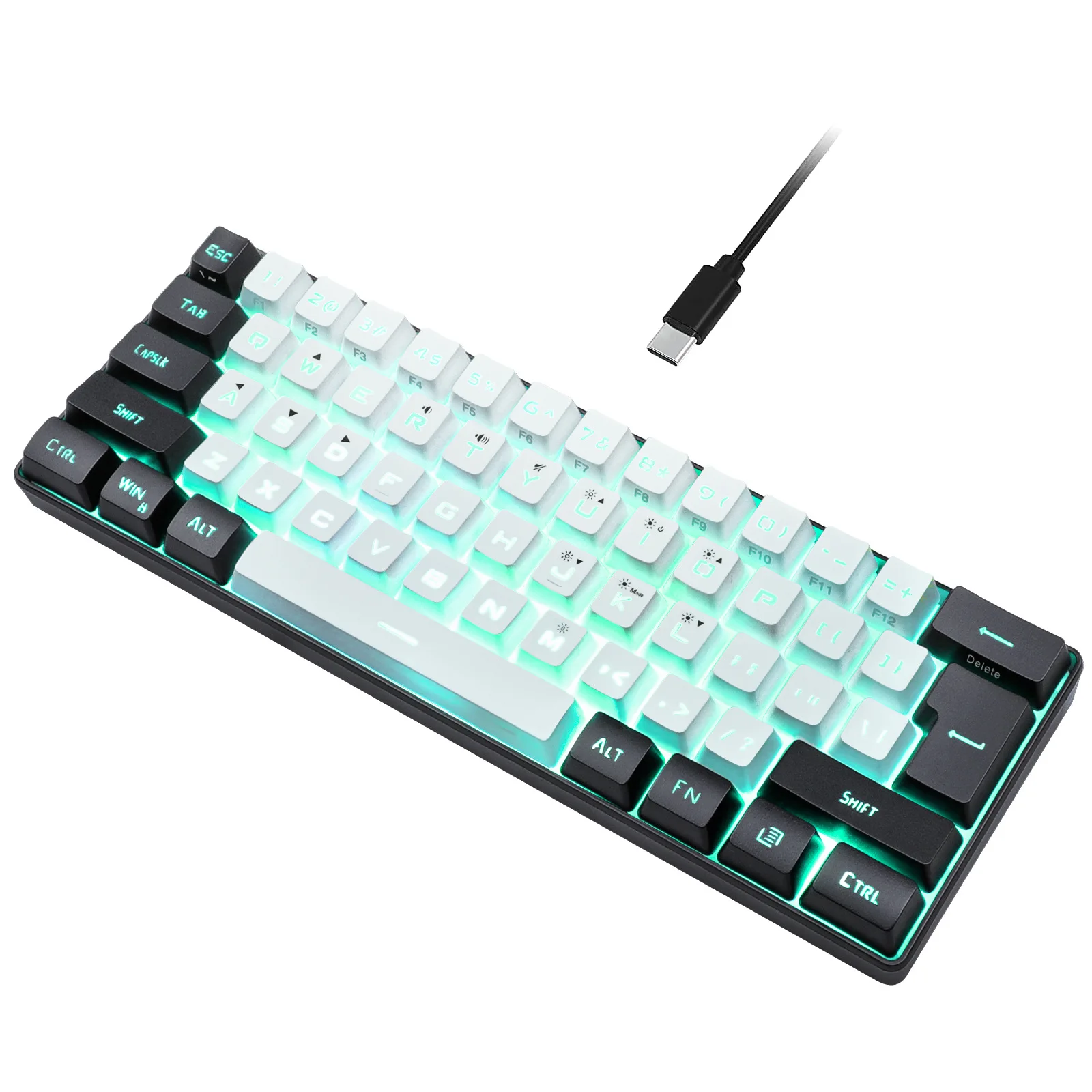 Colorful RGB Backlit USB Mini Gaming Keyboard 61 Keys Wired Detachable  Cable,portable for Travel K60 Pc Office Games Teclado