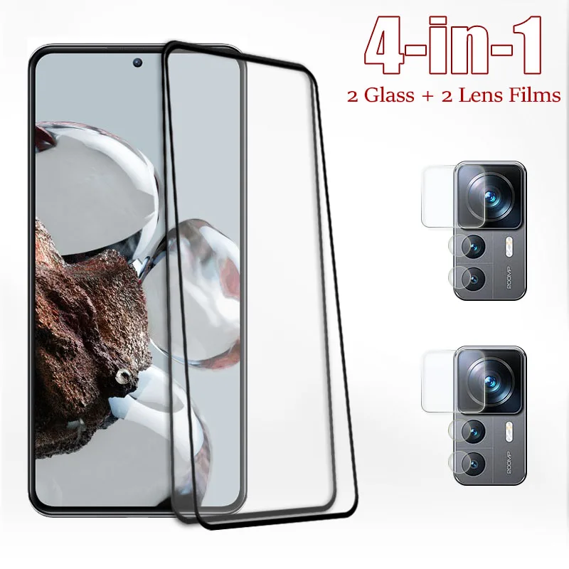 Vetro Temperato 4 In 1 Per Xiaomi 12T Pro / 12 Lite Screen Protector + Soft Camera Lens Film Glass Per Xiaomi 12 Lite Full Cover